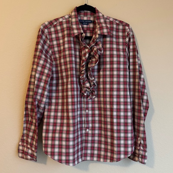 Ralph Lauren plaid ruffle button down shirt - Picture 1 of 3